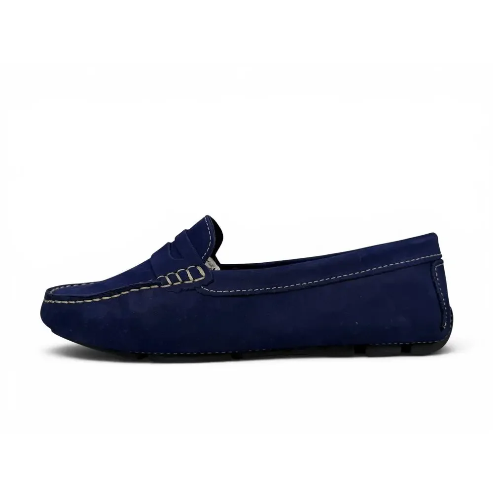 Massimo Matteo Penny Driver Loafer Womens 9 Blue Nubuck Leather Moccasin Slip On
